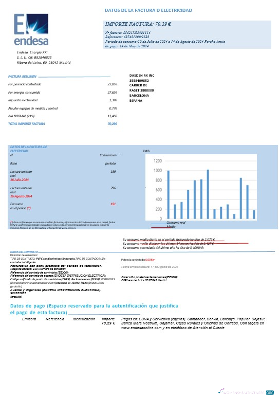 Download SPAIN ENDESA business utility bill Word and PDF template pages1 Photoshop template
